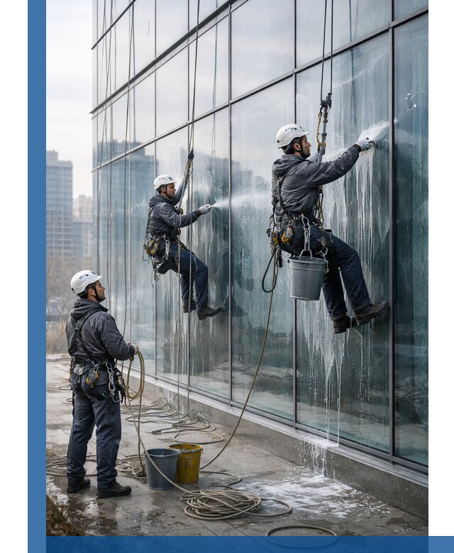 Промышленная мойка панорамных окон на высоте в Гукове