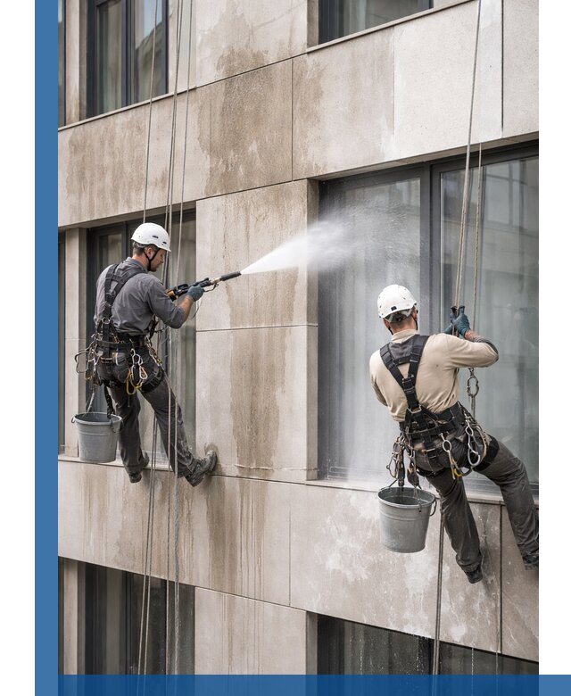 Послестроительная мойка фасада промышленным альпинизмом в Гукове