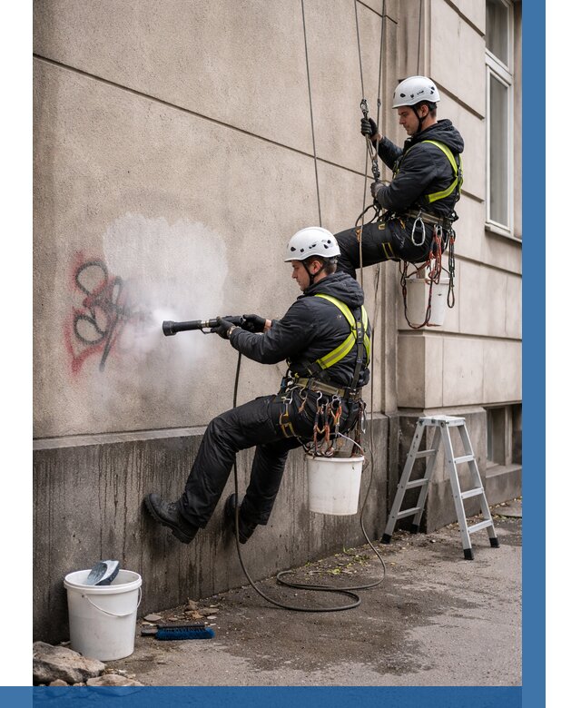 Удаление граффити с фасада в Гукове от 4620 р. | ВЫСОТНИК-Гкв