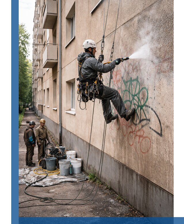 Удаление граффити с фасада в Гукове без следов и повреждений