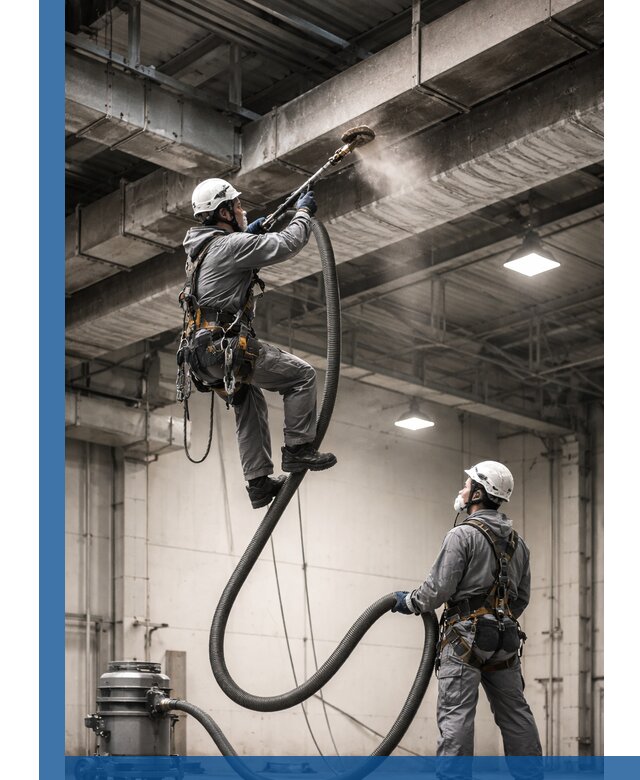 Обеспыливание потолочных конструкций в Гукове промышленным альпинизмом