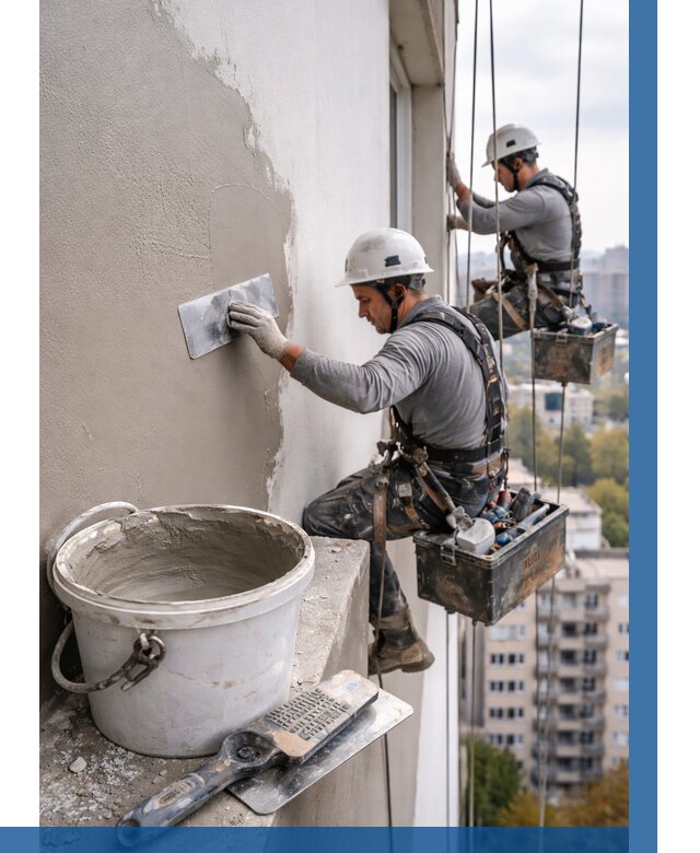 Шпаклевка фасада на высоте в Гукове от 719 р. | ВЫСОТНИК-Гкв