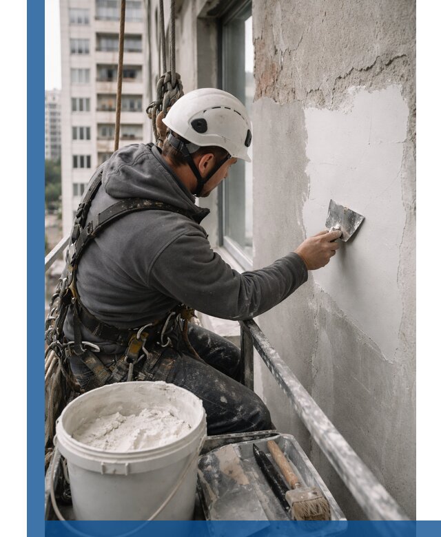 Шпаклевка фасадов на высоте с промальпинистами в Гукове