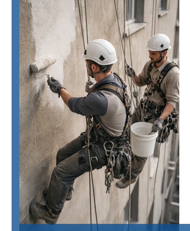 Грунтовка фасада на высоте в Гукове промышленными альпинистами