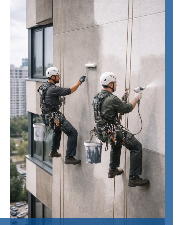 Покраска фасада альпинистами в Гукове от 308 р. | ВЫСОТНИК-Гкв