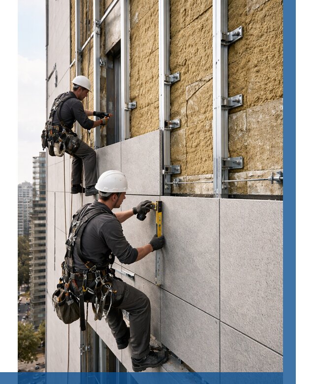 Монтаж вентилируемого фасада в Гукове от 3593 р. | ВЫСОТНИК-Гкв