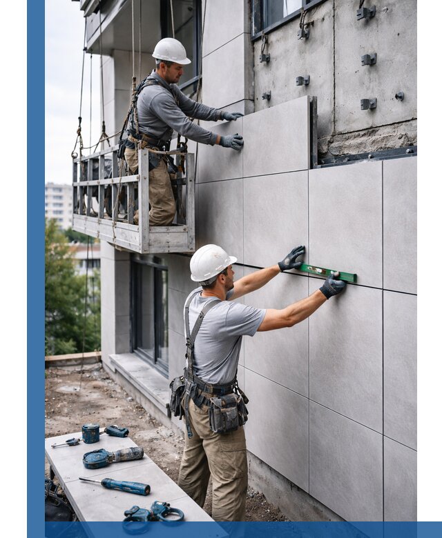 Монтаж керамогранита на фасад в Гукове под ключ с гарантией качества