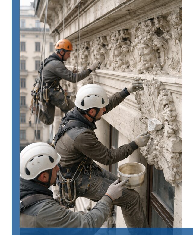 Реставрация фасадной лепнины с высотными работами в Гукове