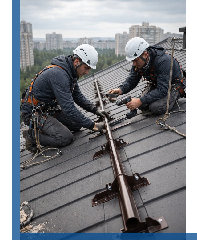 Монтаж снегозадержателей на кровле зданий в Гукове под ключ