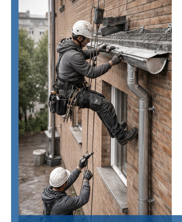 Монтаж водосточной системы на здании в Гукове под ключ