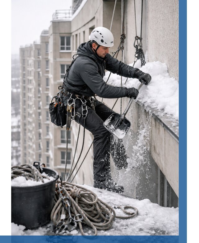 Очистка карнизов от снега в Гукове от 308 р. | ВЫСОТНИК-Гкв