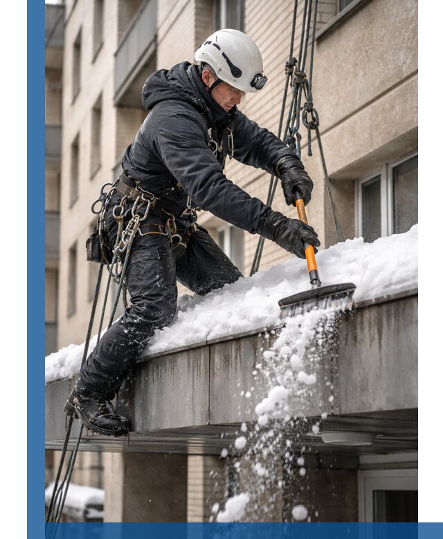 Очистка козырьков от снега в Гукове круглогодично безопасно