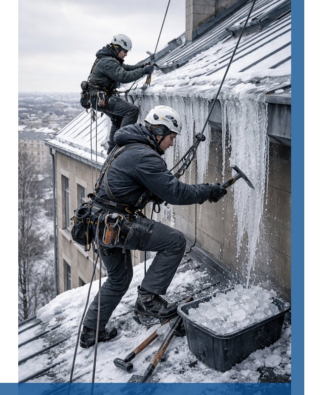 Удаление наледи с кровли в Гукове от 5646 р. | ВЫСОТНИК-Гкв