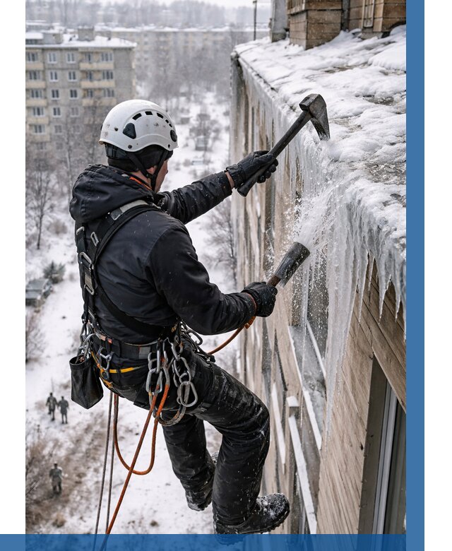 Сбивание сосулек с крыши в Гукове по цене от 4620 р. | ВЫСОТНИК-Гкв