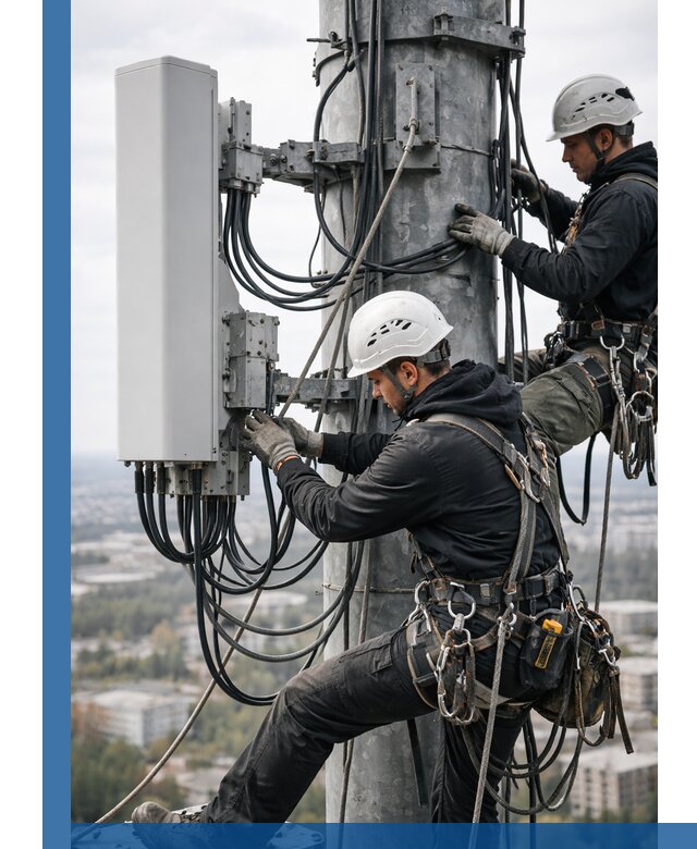 Монтаж оборудования связи на мачте в Гукове с пусконаладкой