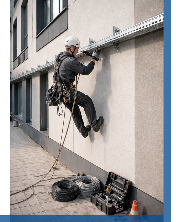 Монтаж кабельных лотков на фасаде в Гукове от 1232 р. | ВЫСОТНИК-Гкв