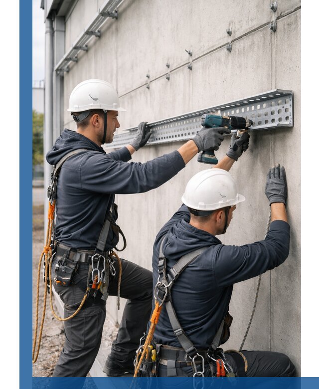 Монтаж кабельных лотков на фасаде зданий в Гукове с гарантией