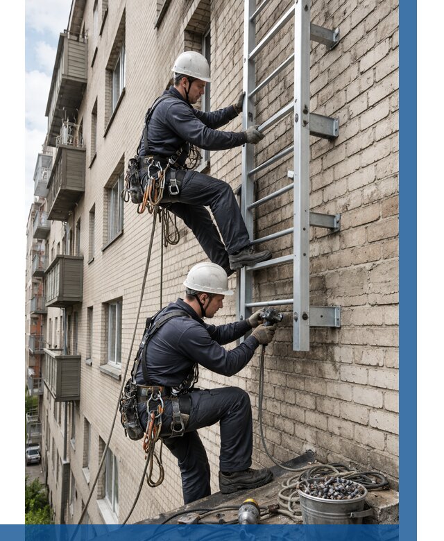 Монтаж пожарной лестницы в Гукове от 25665 р заказать у ВЫСОТНИК-Гкв