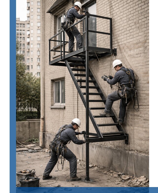 Монтаж пожарной лестницы в Гукове, установка и крепление