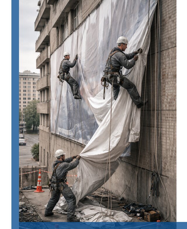 Демонтаж баннеров с фасада в Гукове оперативно и безопасно