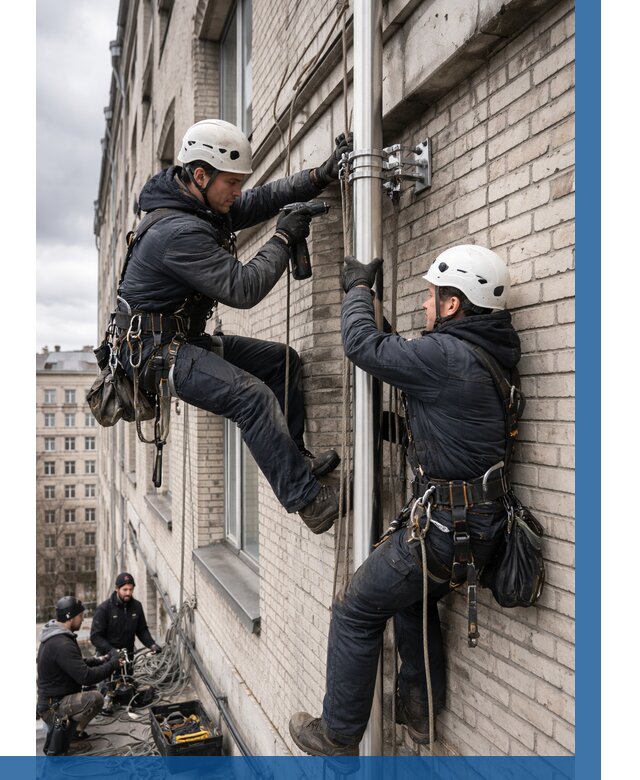 Монтаж флагштока на здании в Гукове от 6673 р. | ВЫСОТНИК-Гкв