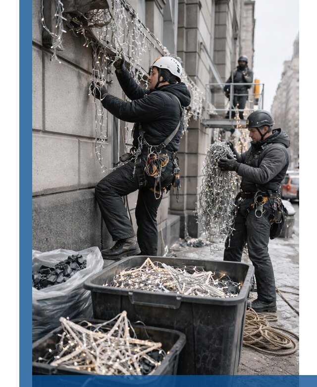 Демонтаж новогоднего оформления и гирлянд в Гукове