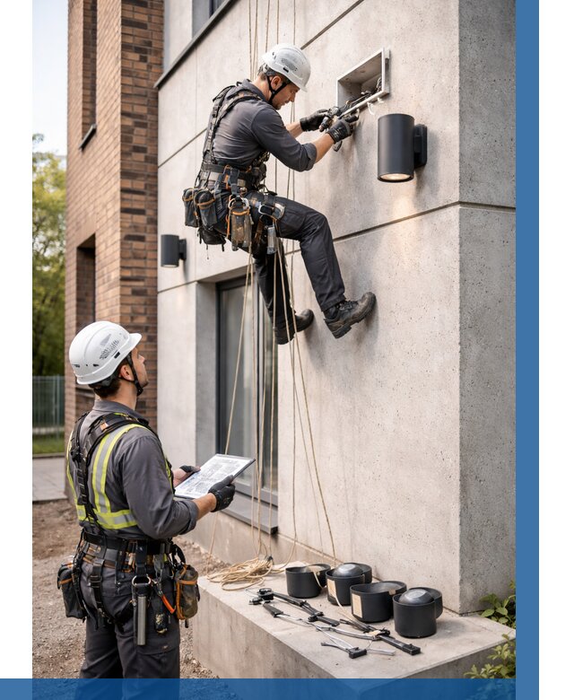 Монтаж фасадного освещения в Гукове от 2567 р. | ВЫСОТНИК-Гкв