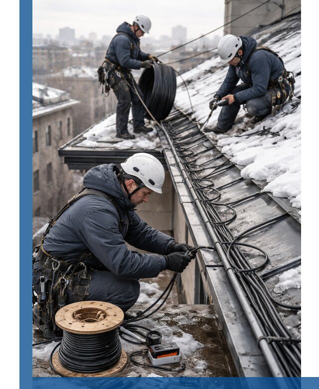 Монтаж греющего кабеля на кровле в Гукове под ключ