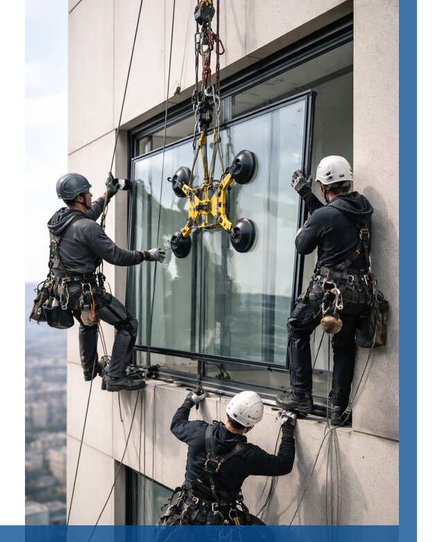 Монтаж стеклопакетов на высоте в Гукове от 3285 р. | ВЫСОТНИК-Гкв