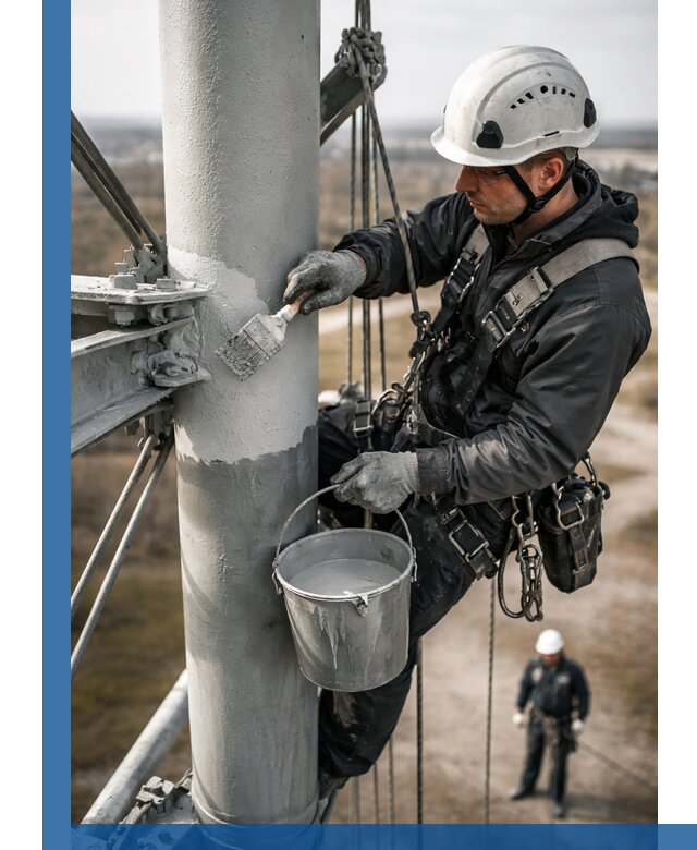 Покраска мачт связи в Гукове промышленными альпинистами