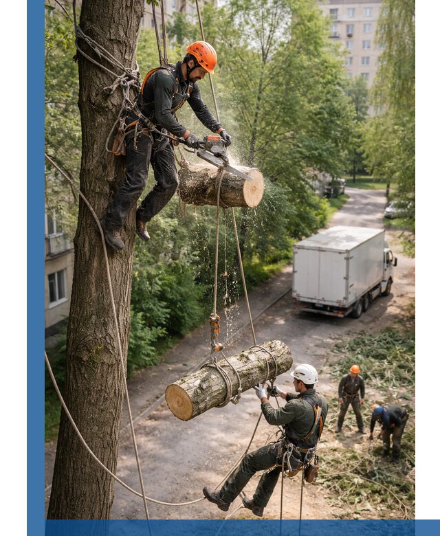 Спил деревьев альпинистами в Гукове, безопасно и без повреждений