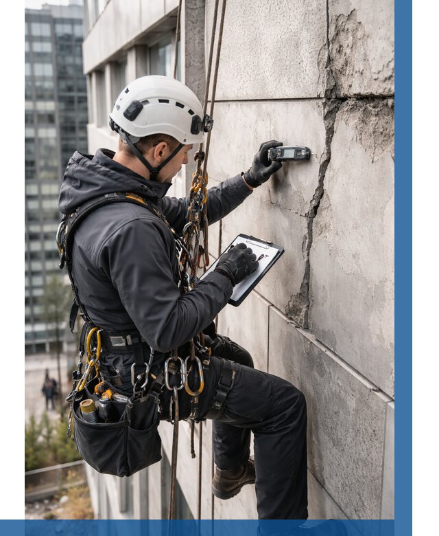 Обследование фасада альпинистами в Гукове от 123 р. | ВЫСОТНИК-Гкв