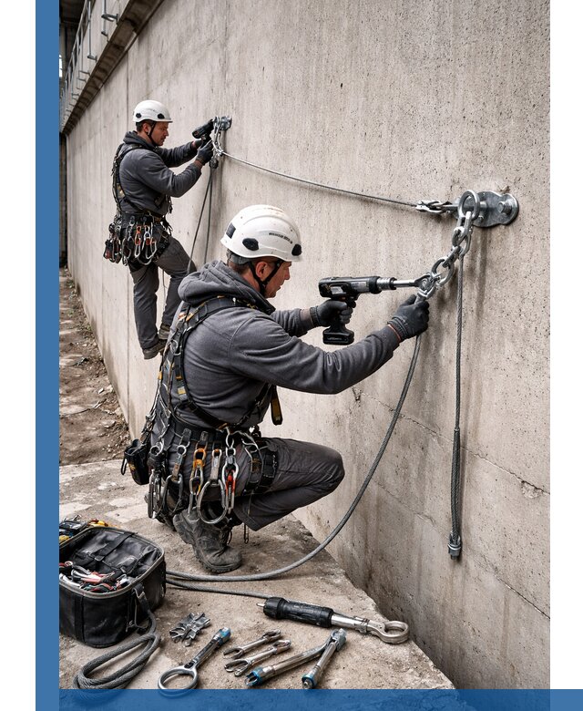 Монтаж анкерных линий высотной безопасности в Гукове