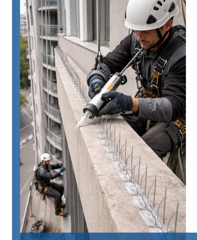 Установка шипов от птиц на фасадах и кровлях в Гукове